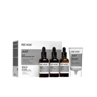 REVOX B77 JUST SKIN BRIGHTENING SET 4*30 MLCAFFEINE VITAMIN C GLYCOLIC ACID SQUALANE CLEANSER