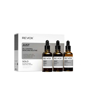 REVOX B77 JUST OIL CONTROL SET, 3x30 ml-GLYCOLIC ACID 20% -NIACINAMIDE 10% -HYALURONIC ACID 5%